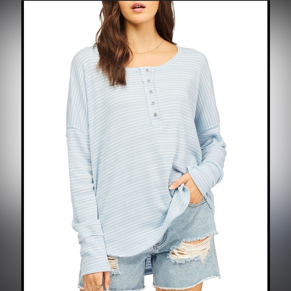 New with tags! Billabong Any Day Striped Thermal Henley Long Sleeve - Size Small